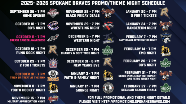Spokane Braves full 2025/2026 promotional line up is now available