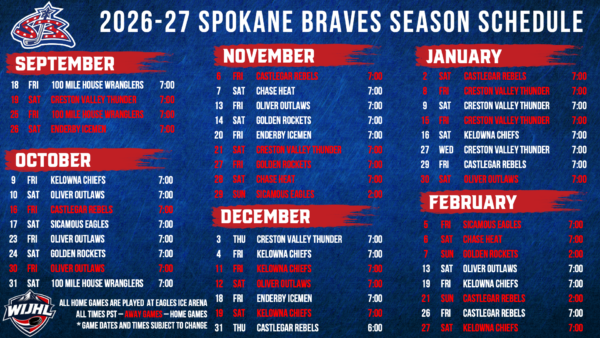 Spokane Braves 2026-2027 Regular Season Schedule
